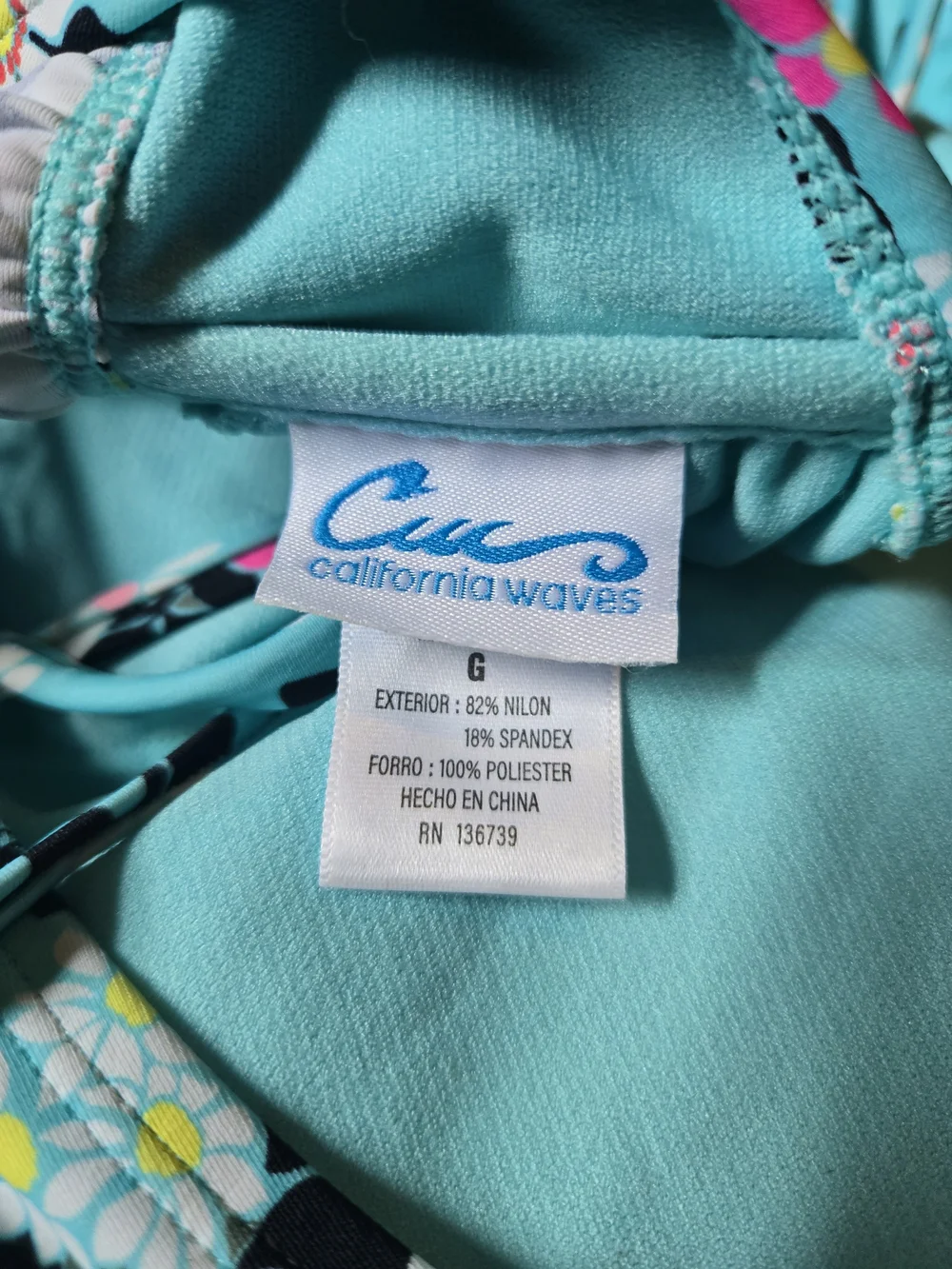 California Waves Aqua Floral High-Neck Ruffle Two-Piece Women's Swim Set, sz L/M